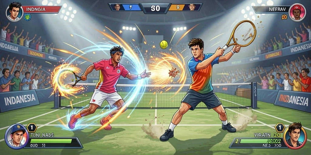 Tangkapan layar menunjukkan karakter utama dalam aksi.
